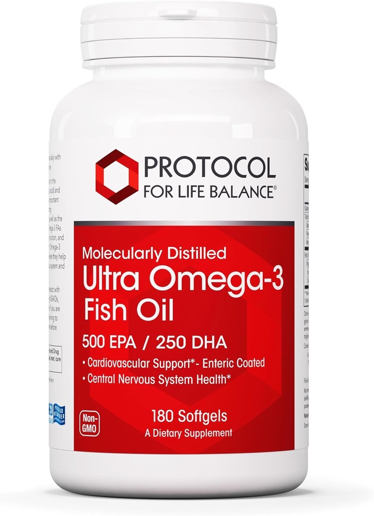 Protokoll Ultra Omega-3-500mg EPA & 250mg DHA - kalaõli aju toetamiseks, südame ja närvisüsteemi terviseks * - EPA DHA Omega lisand - Non-GMO & Halal - 180 Softgels