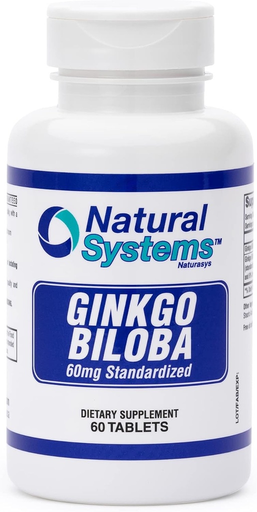 Ginkgo Biloba 60 mg Natural Systems 60 tabletid - Gingko Biloba pulber aju täiendus - Ginkgo Biloba kontsentratsioon toidulisandeid - Mälu vitamiinid meestele ja naistele - Boost Energy Supplements