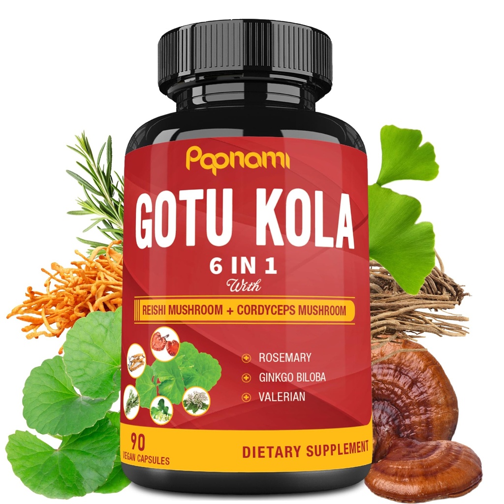 Orgaaniline Gotu Kola ekstrakt kapslid Reishi, Cordyceps, Rosemary, Gingko Biloba & Valerian Juur - 90 loeb 3 kuud - toetab aju, immuunsust, naha ja südame tervist
