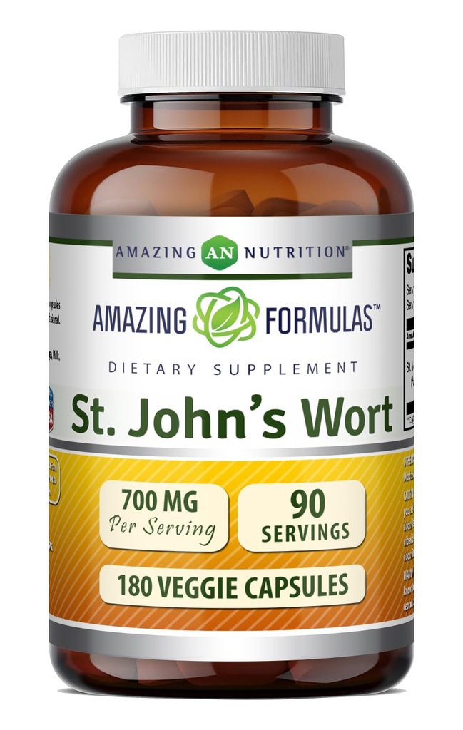Amazing Formulas naistepuna täiendus (Hypericum Perforatum Extract) | 700 Mg serveerimise kohta | Veggie kapslid | Gluteenivaba | Mitte-GMO | valmistatud USAs (1 Pack | 180 Count)
