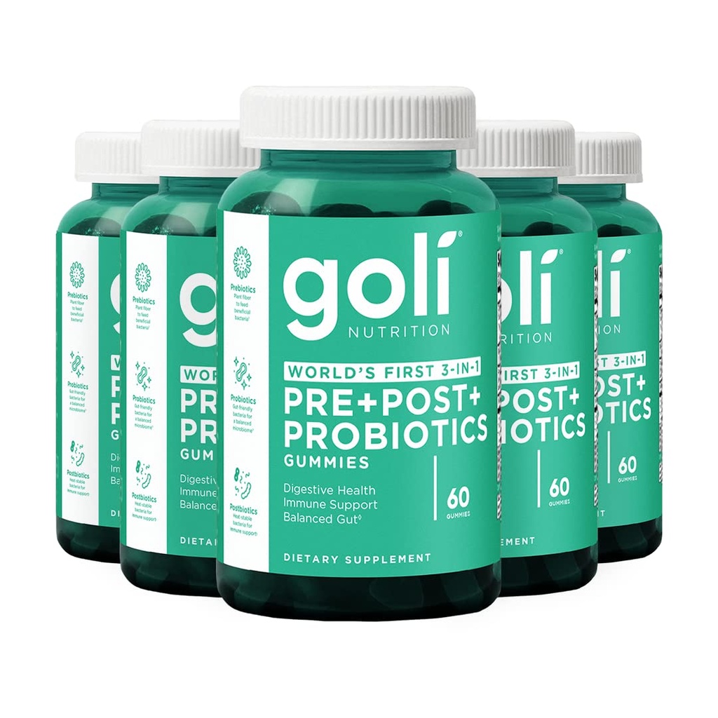 Goli toidulisand, Pre+Post+Probiootikumid Gummy - 300 Count - maailma esimene 3-in-1 gluteenivaba, vegan, GMO-vaba ja želatiinvaba.