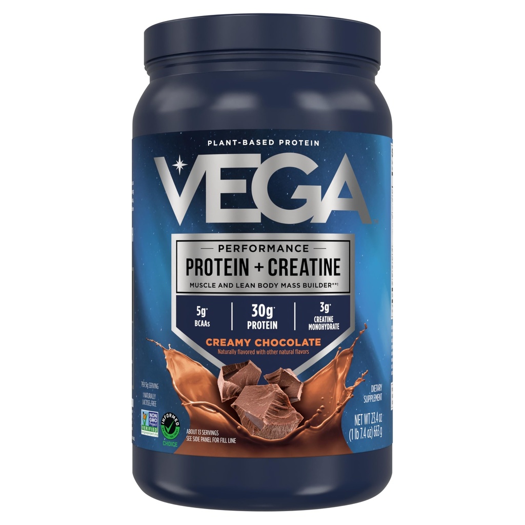 Vega valk + kreatiin - 30 g taimepõhist valku, šokolaadi, 13 serveerimist, 3 g kreatiini, 5 g BCAA-sid, Vegan, Keto, Gluteenivaba, piimavaba, madala süsivesikusisaldusega, lihaste kasvatamiseks ja parandamiseks, joogisegu, 23,4oz