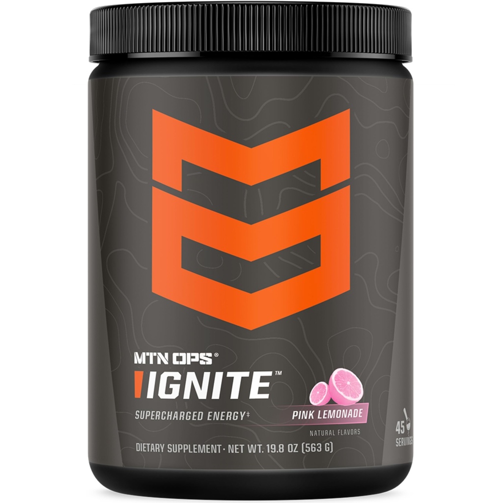 MTN OPS Ignite Energy Drink Powder, Gluten Free Nootropic Supplement Drink Mix, L Arginine, L Citrulline, Kofeiin ja Nootropic Sugar Free Drink Mix, 45 Servings, Pink Lemonade