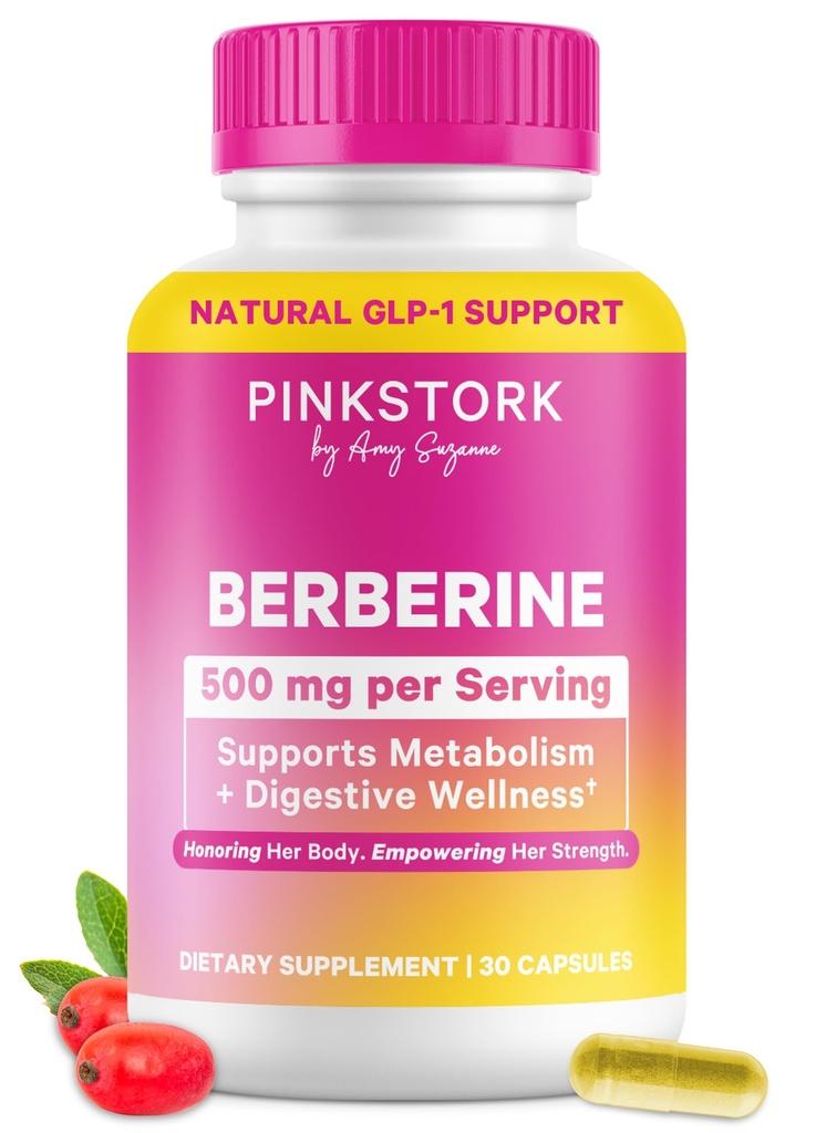 Roosa Stork Berberine 500 mg - igapäevane AMPK Metaboolne aktivaator - 500 mg Metabolism + Soolestiku tervisetoetus naistele - Kolmanda osapoole testitud - Vegan - Mitte-GMO - 30 kapslit