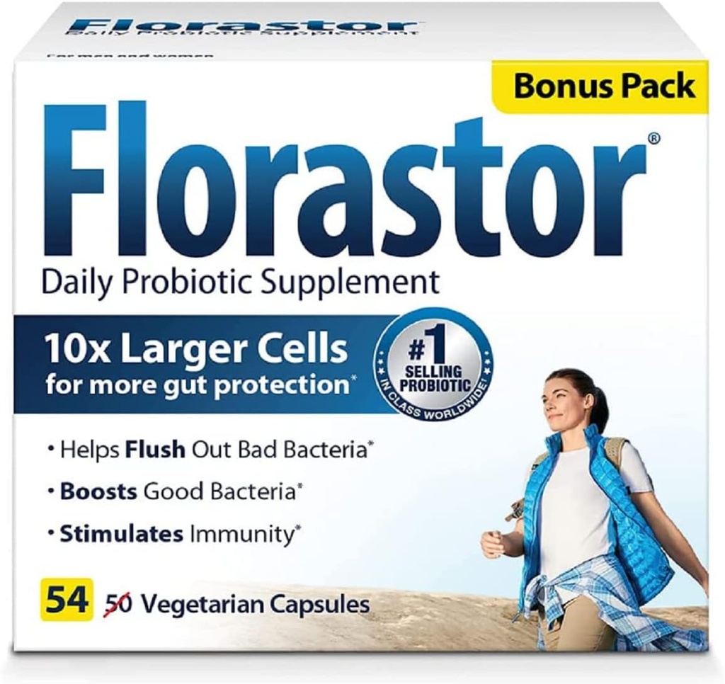 Florastor Daily Probiootiline täiendus naistele ja meestele, tõestatud seedetrakti tervise toetamiseks, Saccharomyces Boulardii CNCM I-745 (54 kapslit), 4 pakendis