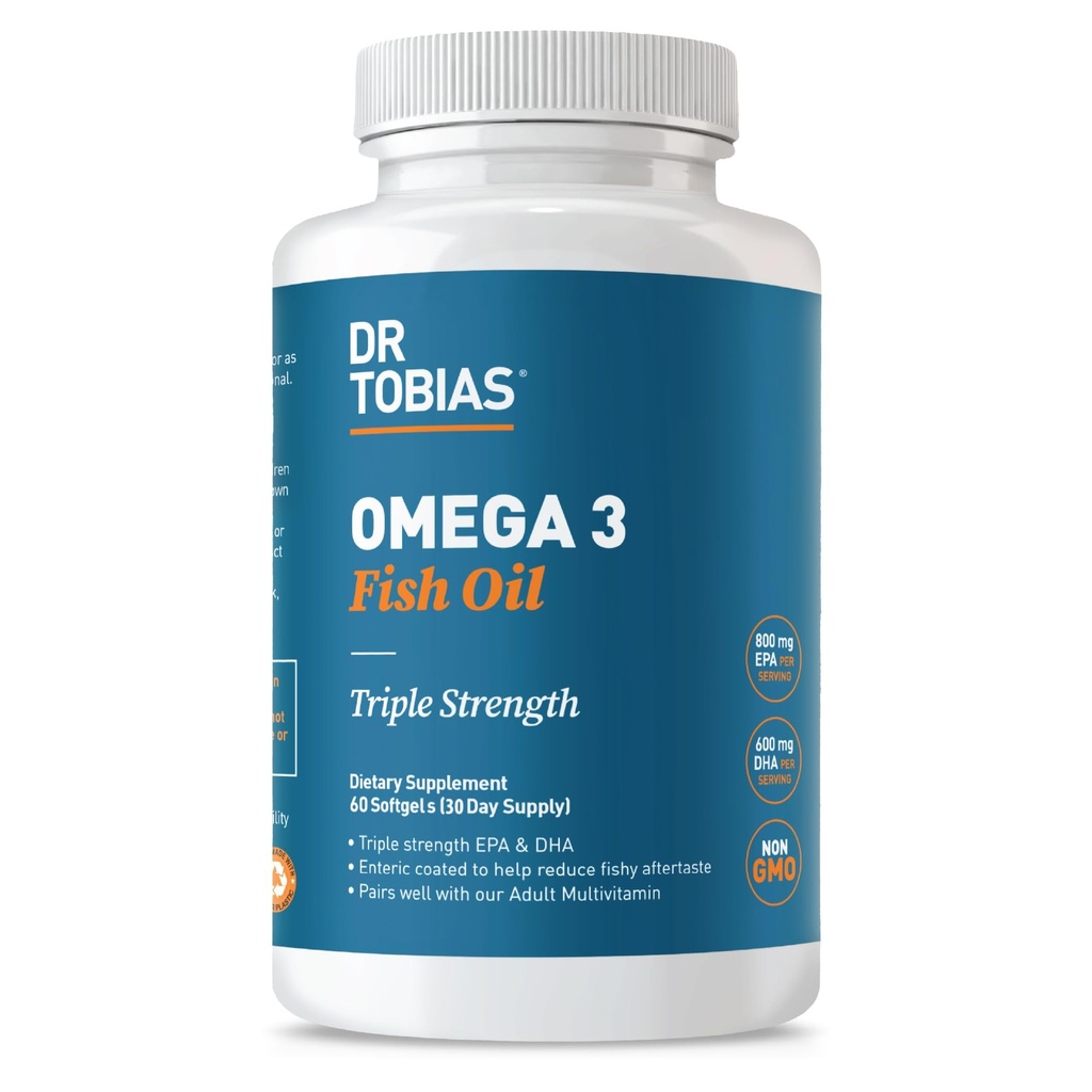 Dr Tobias Omega 3 kalaõli, 2000mg kolmekordne tugevus koos 800mg EPA 600mg DHA per Serving, Fish Oil Omega 3 toidulisandeid südame, aju ja immuunsüsteemi tugi, 60 Softgels, 30 Servings