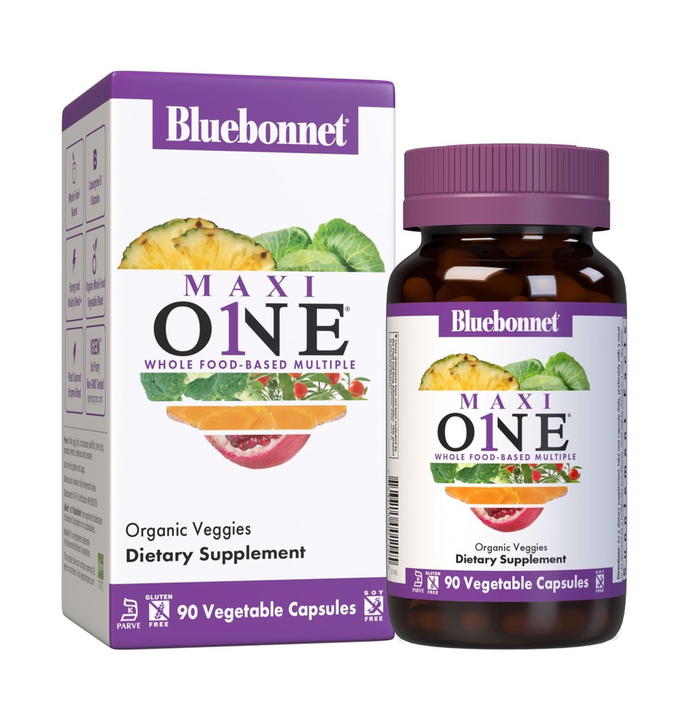 Bluebonnet Nutrition Maxi One (koos rauaga), täistoiduga mitu, ensüümid, energia, elulisus, gluteenivaba, kosher, piimavaba, taimetoitlane sõbralik, sojavaba, mitte-GMO, 90 köögiviljakapsel, 3 kuu pakkumine, beež