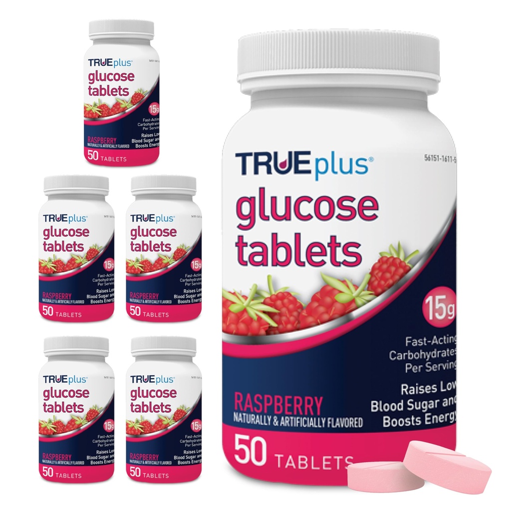 TRUEplus® Glükoosi tabletid, Vaarikamaitse - 50 loend (pakk 6)