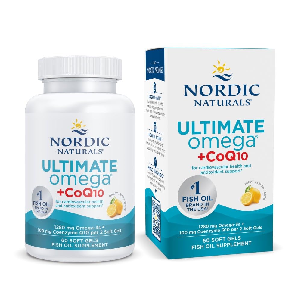 Nordic Naturals Ultimate Omega + CoQ10, sidrun - 60 pehmet geeli - 1280 mg Omega-3 + 100 mg CoQ10 - südame tervis, rakuenergia, antioksüdantide tugi - mitte-GMO - 30 serveerimist