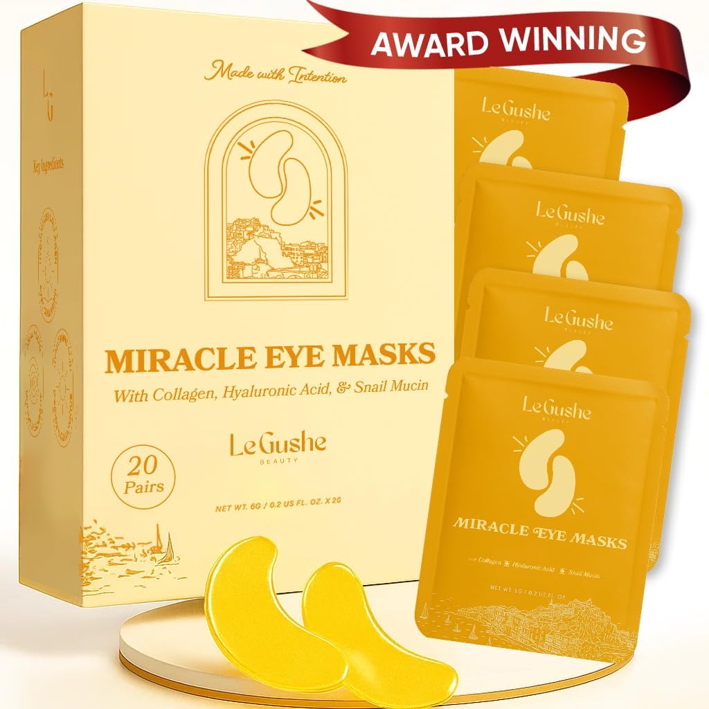 LE GUSHE Gold Under Eye Patches for Puffy Eyes and Dark Circles (20 paari) - Kollageeni hüdraatmine silmamaskide all koos teomutsiiniga - rahustav Puffy Eyes Ravi naistele ja meestele - Bridesmaid Kingitused