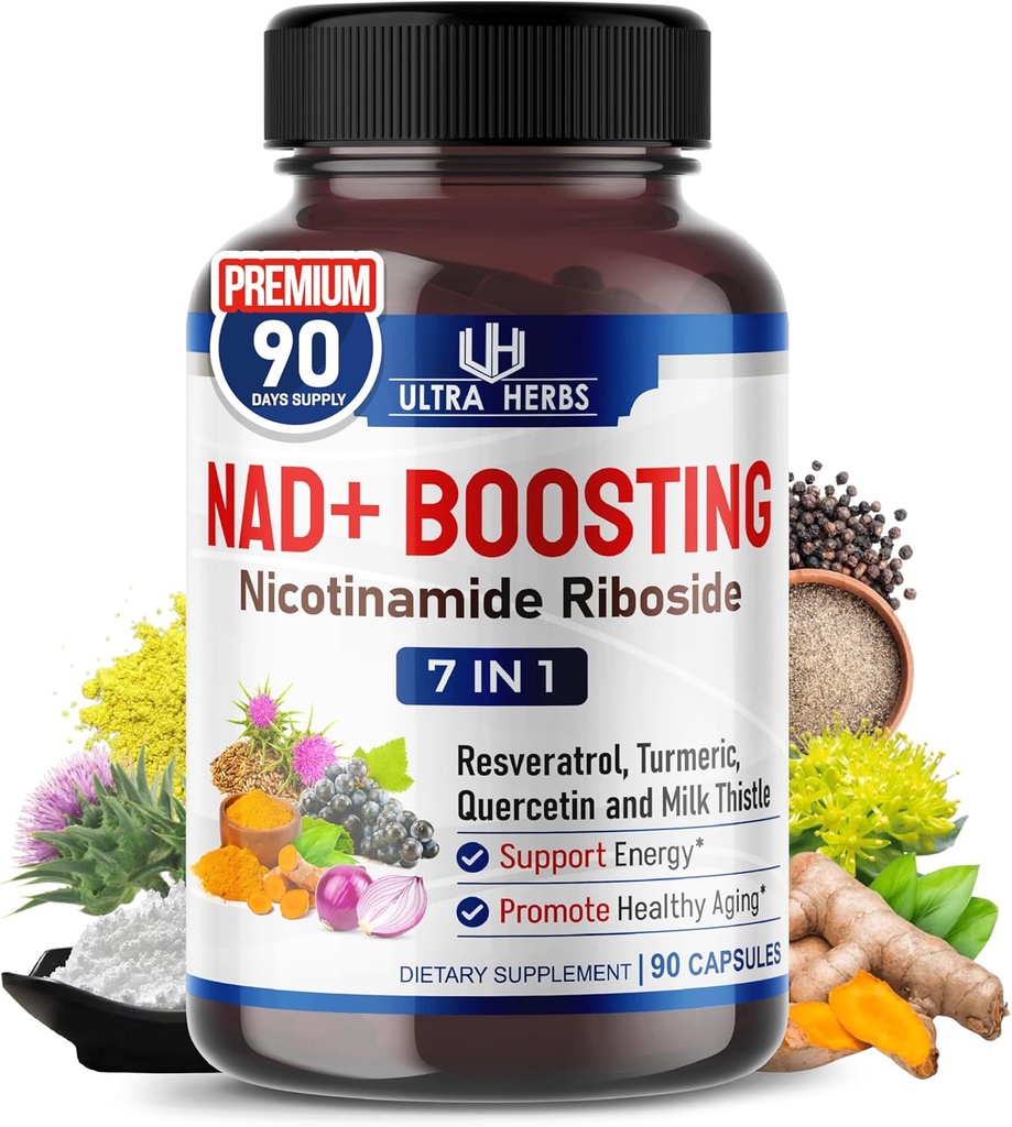 NAD+ Täiendus koos nikotiinamiid Riboside NR, Trans Resveratrool, Quercetin - rakuenergia toetamine, eluiga, tervislik vananemine * USA valmistatud ja testitud * (90 loend (pakk 1)
