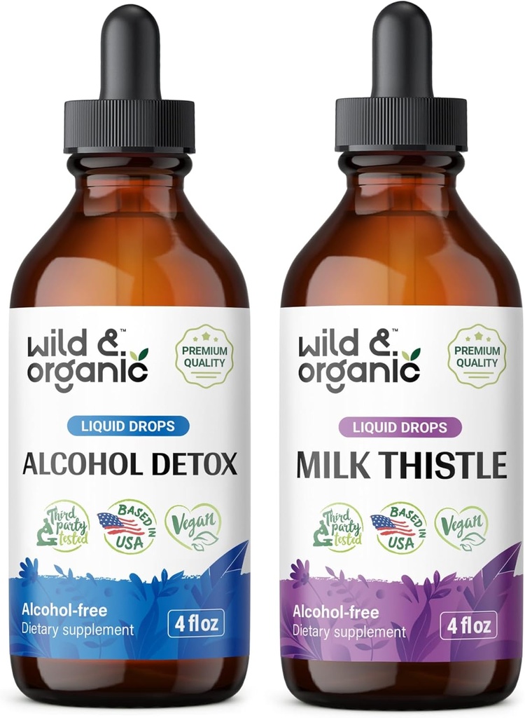 Wild & Organic Alcohol Detox Tinktuur 4 fl oz & Milk Thistle Tinktuur 4 fl oz