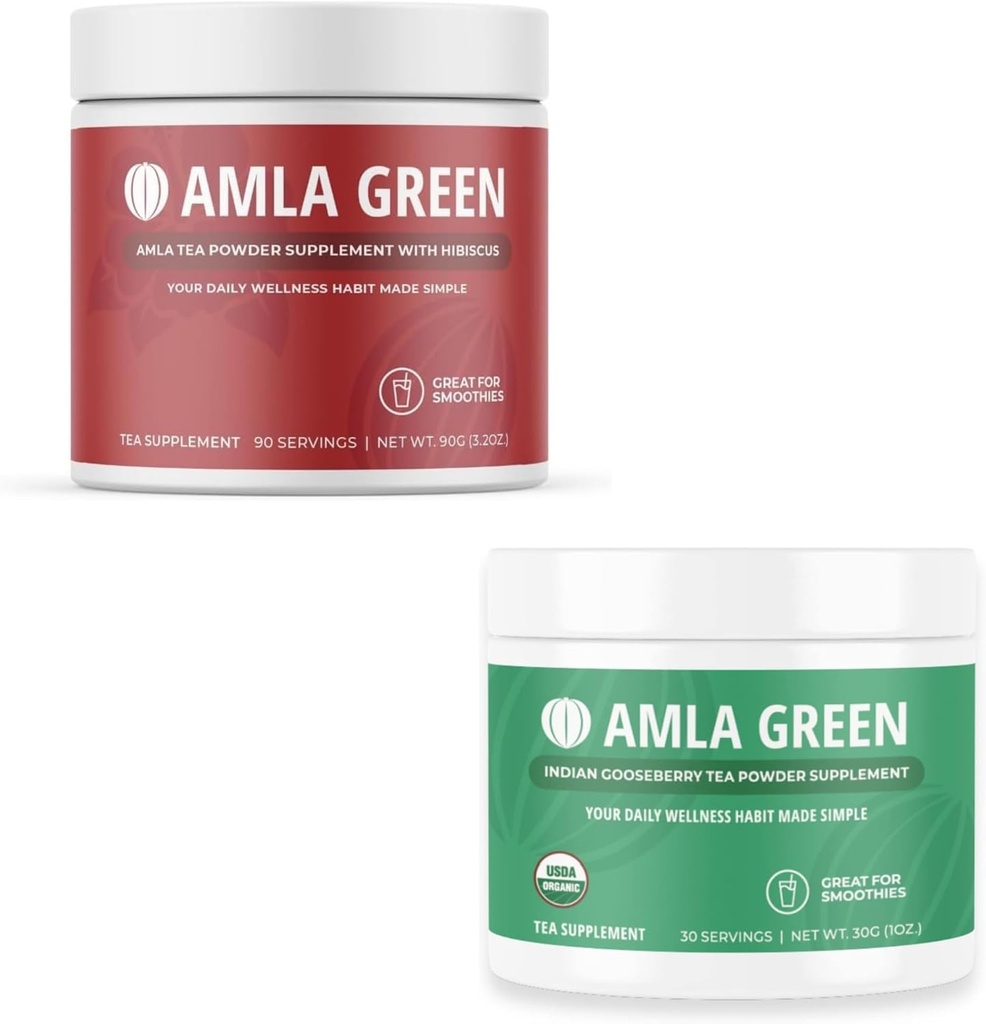 Amla Powder & Green Tea Superfood Supplement, Antioxidant Support, valmistatud Hibiscus (90 Servings) ja India karusmarjad (30 Servings), Orgaaniline, Vegan