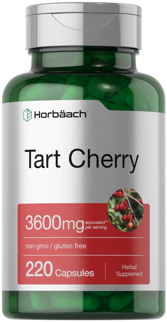 Horbäach Tart Cherry Extract kapslid | 3600mg | 220 pillid | Non-GMO, Gluteenivaba | Traditsiooniline taimsete täiendada