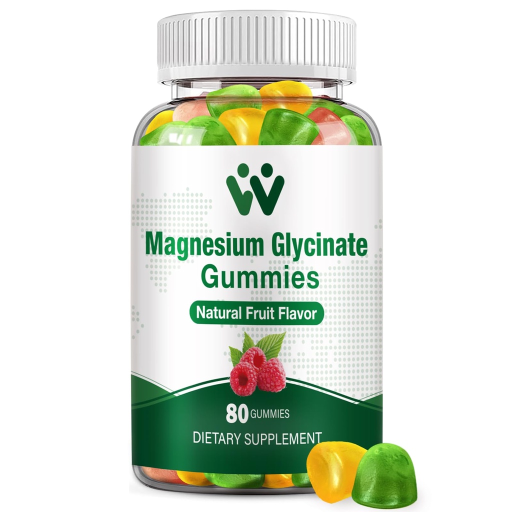 Magneesiumglütsinaatkummid täiskasvanutele - suhkruvaba magneesiumi kaaliumi lisand rahulikule meeleolule, lihastele, luudele ja energiatoetusele, 80 Gummies
