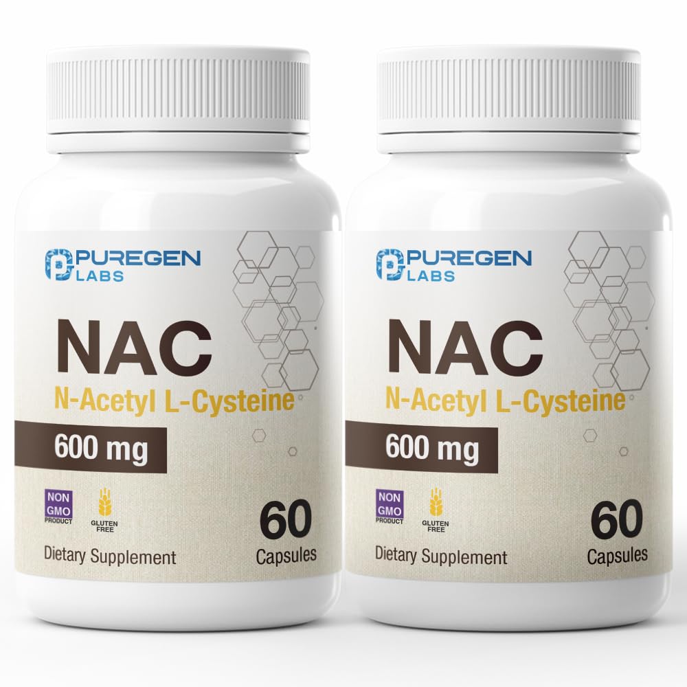 Puregen Labs N-atsetüül-L-Cysteine (NAC) 600mg, toetab immuunsüsteemi, hingamist, maksa tervist, NAC 600 mg, tugevat antioksüdanti tugi, vabad radikaalid, lihtne imenduda - kokku 120 Veggie kapslit