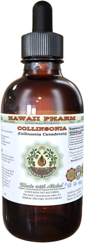 Collinsonia Alkoholivaba vedelik ekstrakt, Collinsonia (Collinsonia Canadensis) Kuivatatud juur Glycerite Hawaii Pharm Looduslik Taimne Täiendus 4 oz