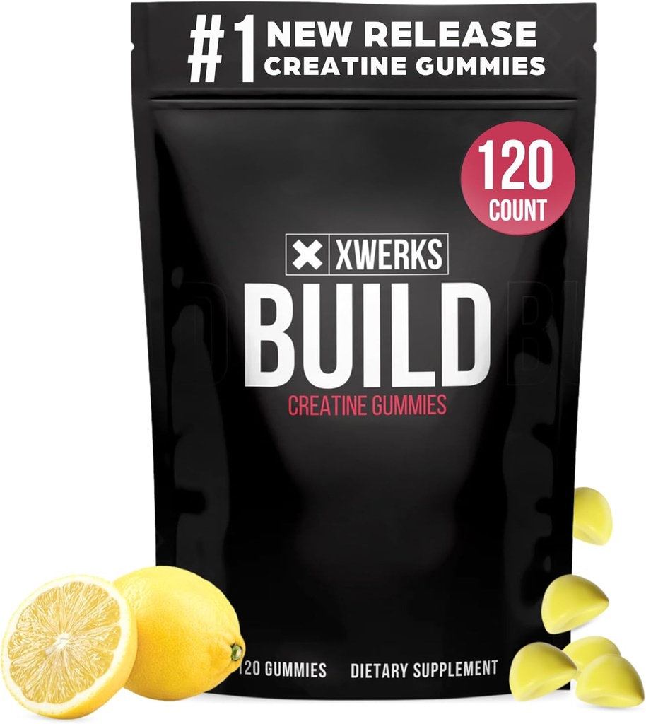 Xwerks Ehita kreatiin kummikud meestele ja naistele, 120 loe, 100% puhas kreatiinmonohüdraat, sidruni maitsestatud lihashoone kummikud 4 g per Serving, Pre Treening Anti Melting 5000mg Kogu kreatiin