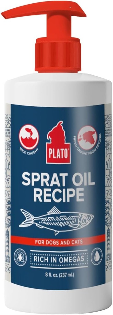 PLATO Lemmikloomad Ravivad Kalaõli Koertele - Omega 3 Õli Koertele - Toetab Tervislikku Naha Ja Karva - Balti kiluõli Retsept 8 Ounces