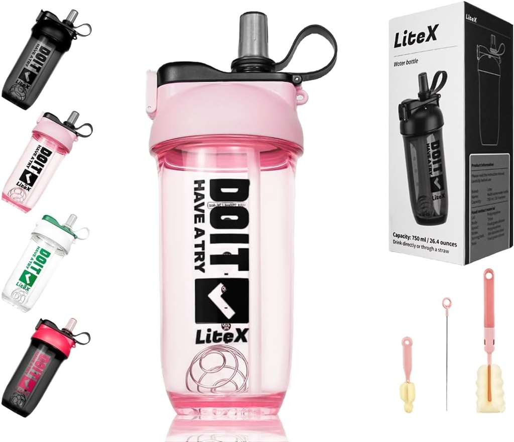 Litex Shaker pudelid valgu raputamiseks, 26oz Blender Shaker Pudel Pre-Workout, Shaker Cups koos õlgedega, BPA-vaba Tritan Mixer pudelid valgupulbrile, Cup harja ja juhised (Pink)
