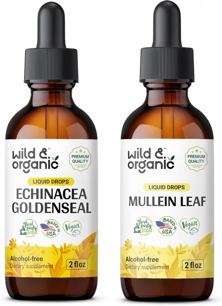 Wild & Organic Echinacea Goldenseal Tinktuur 2 fl oz & Mullein Tinktuur 2 fl oz