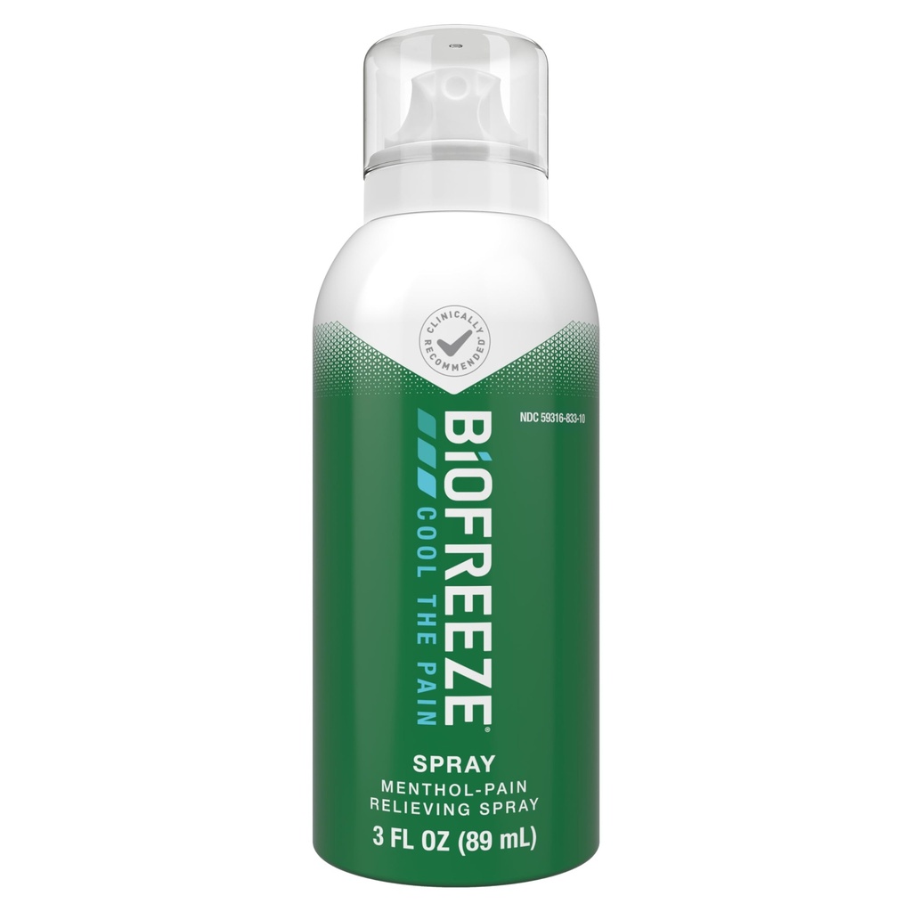 Biofreeze Mentool Spray 3 FL OZ Värvitu Aerosool Spray valu leevendamiseks seotud valu lihased, artriit, lihtne seljavalu ja liigesevalu