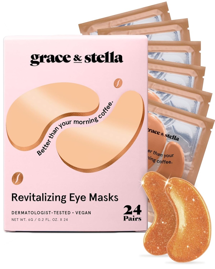 Grace & Stella Kofeiin Silmapatsude all - Ärkavad Silmalaigud Pudevatele Silmadele Ja Tumedatele Ringidele - Silmaalused Maskilaigud Niatsiinamiidi Ja Hüaluroonhappega - Vegan, Julmusevaba (pronks, 24 paari)