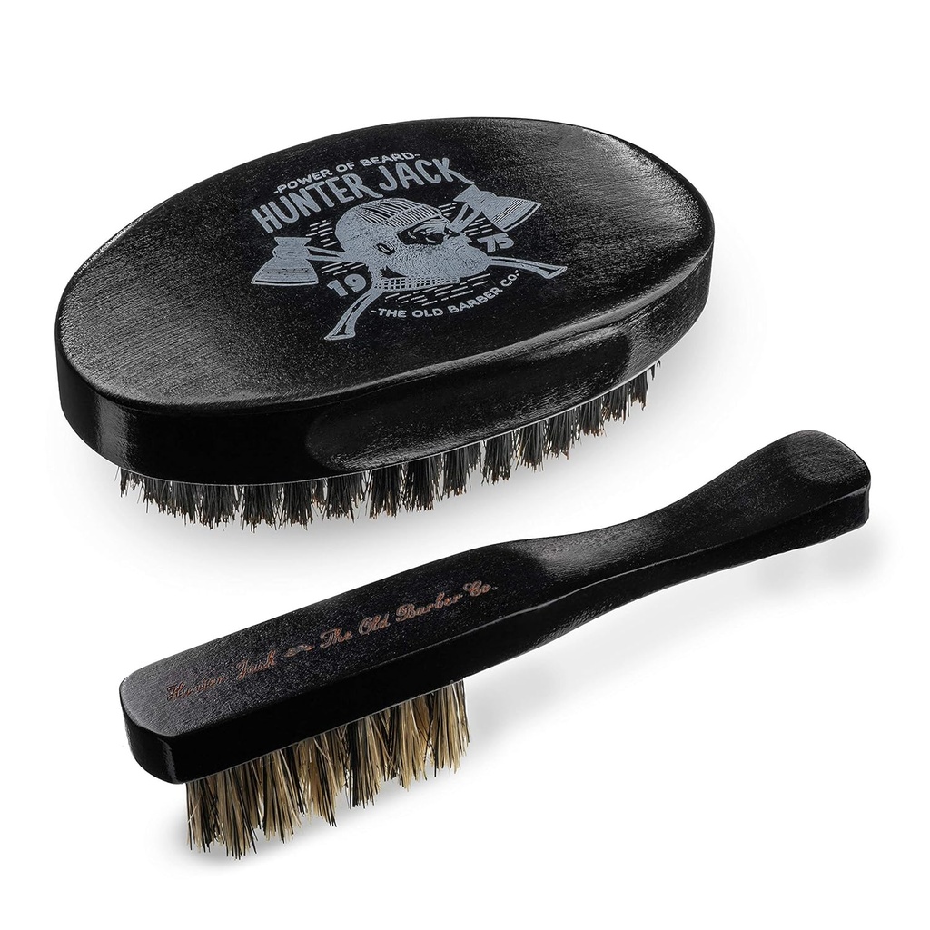 Habemehari meestele - Looduslik metssiga Bristle Beard Brush Kit - Mustache Brush meestele - Premium Grooming Set Hunter Jack