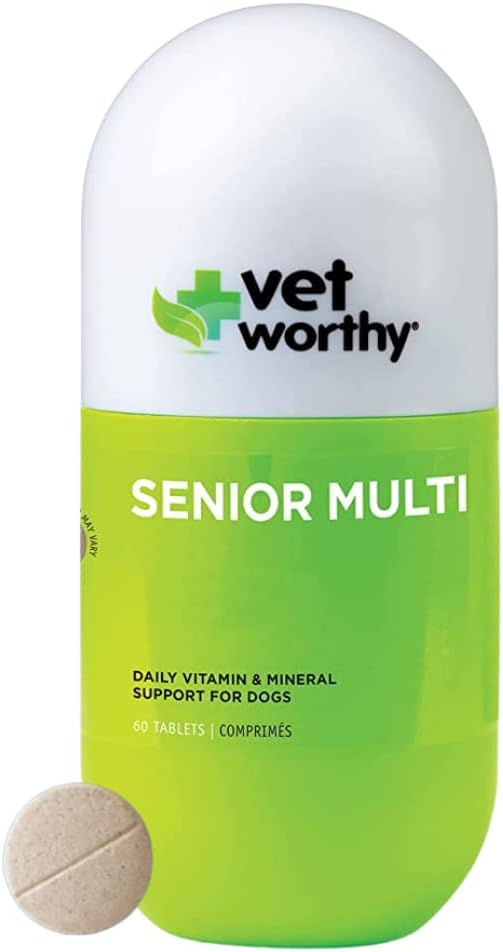 Vet Worthy Senior Multivitamiini närimistable koertele - Antioksüdandid ja toitumisalane tugi - igapäevane tugi - olulised vitamiinid, mineraalid ja ensüümid - Maksa maitse närimistable koertele - 60 tabletti