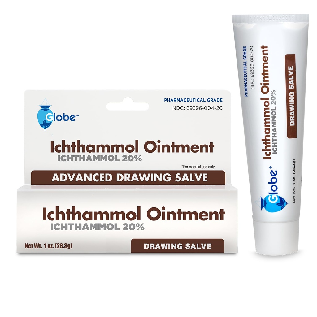 Globe Ichthammol salv 20% (joonis Salve) 1 OZ - rahustav naha leevendamine, ekseemi ravi, akne, keemised, lõhed, mesilaste nõelad - maksimaalne tugevus