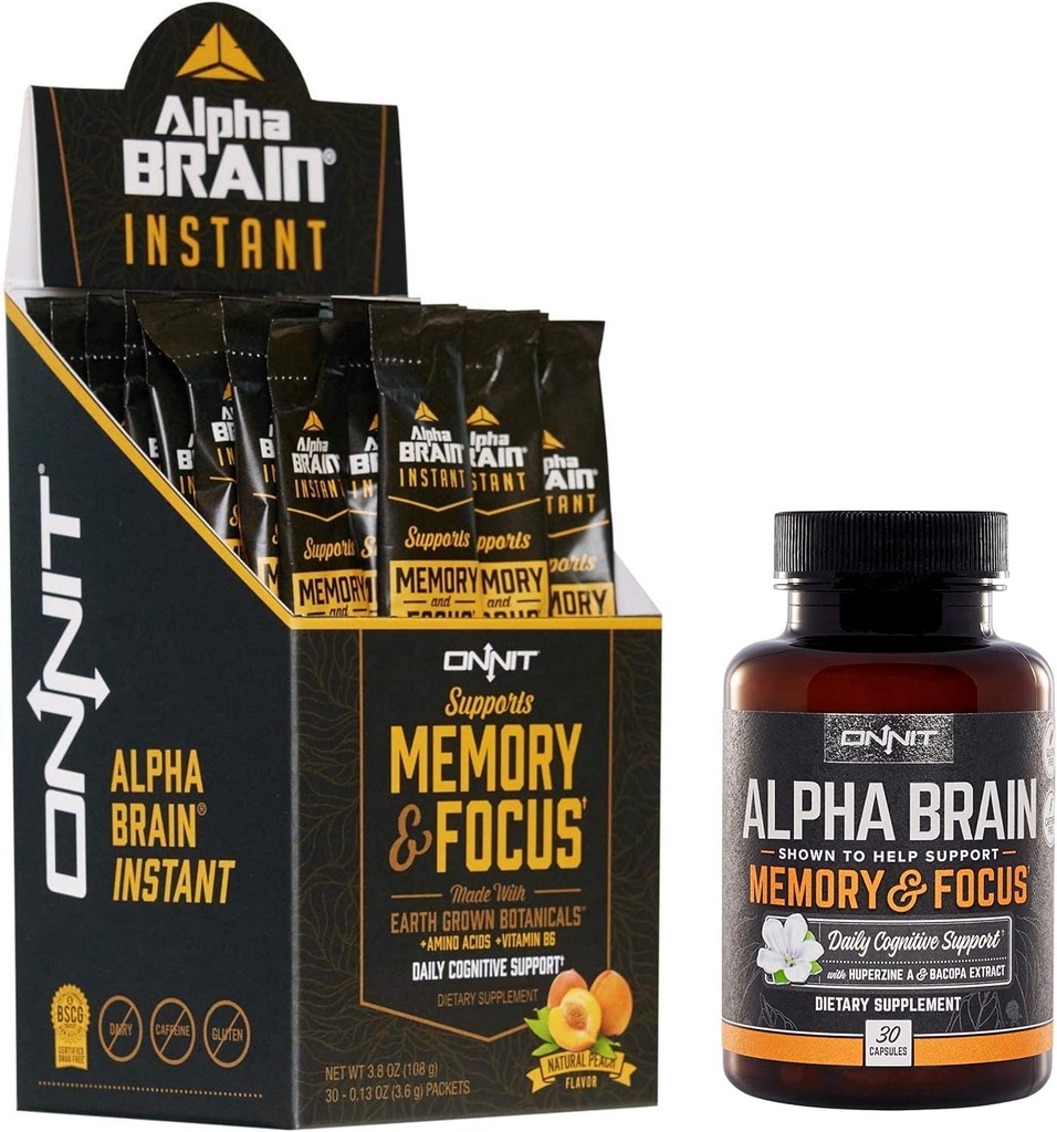 ONNIT Nootroopne Stack - Alfa Aju Kapslid (30ct) + Alfa Aju Instant - Natural Virsik (30ct)