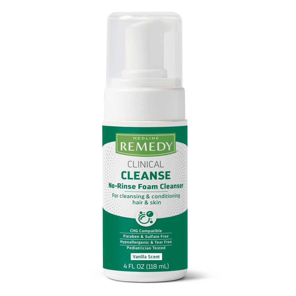 Medline Remedy Kliiniline No-Rinse Vahu Puhastaja, Vanilje Lõhn (4 fl oz) - Hüdratiivne šampoon ja kehapesu tundlikule nahale, parabeenile ja sulfaadivabale, näole, juustele ja igas vanuses