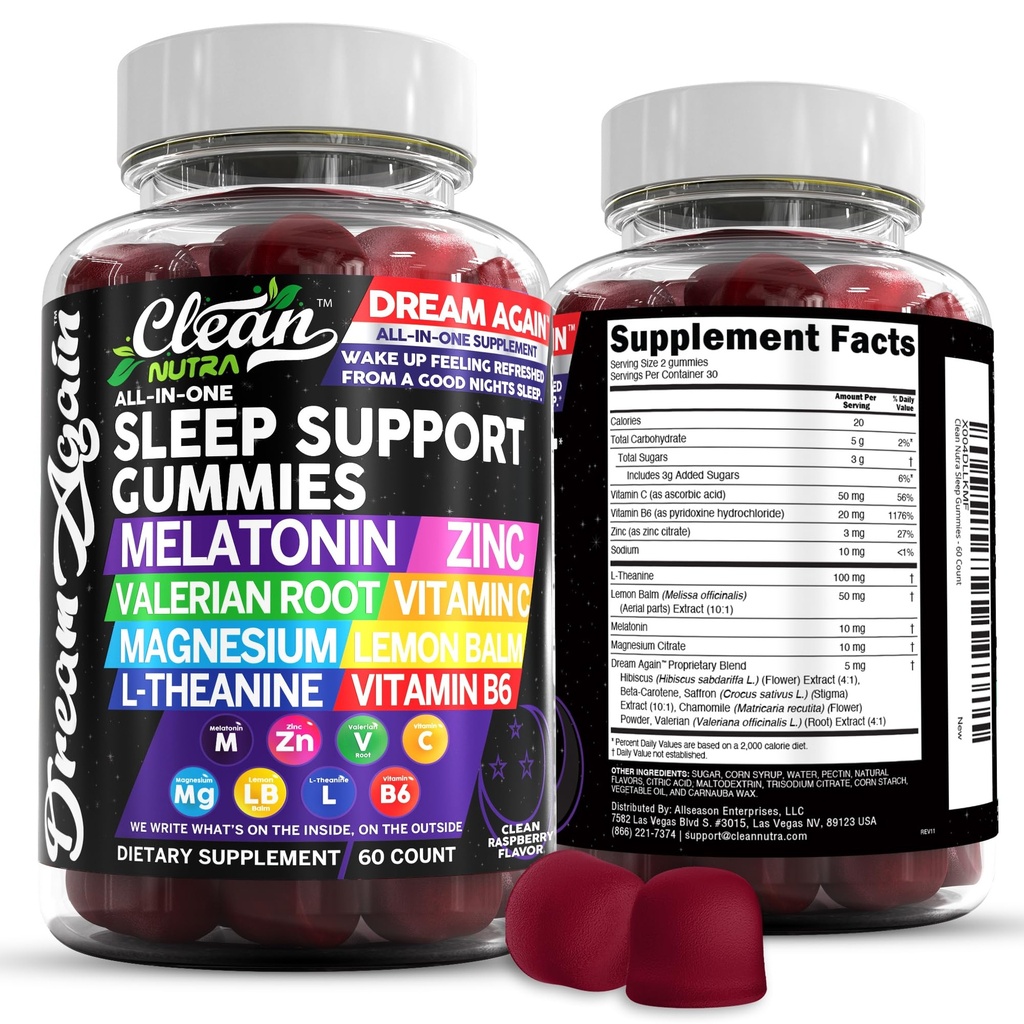 Puhas Nutra Melatoniin Gummies 10mg | Uneabi Valerian Juur L-Theanine Vitamiin B6 C Sidrun Balm Magneesium Hibiscus Beta Carotene Safran & Kummel Puhketoetus Täiendus Vaarikamaitse