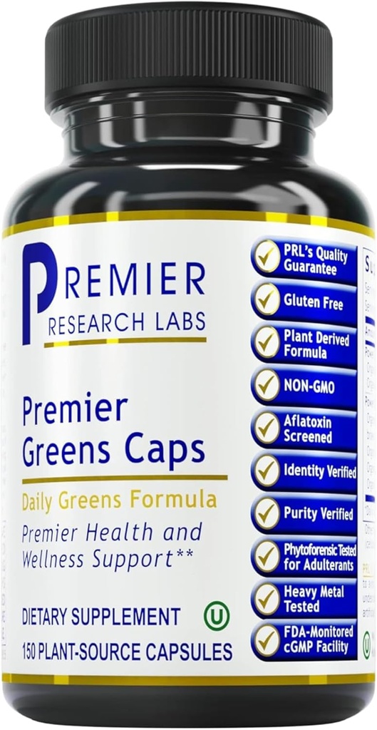 Premier Research Labs Greens Kapslid - Super Greens Kapslid, Rohelised Toidulisandid, Super Greens Pills for Wellness, Veggie Pills with Leafy Greens, Kale, Chlorella - 150 Vegetarian Capsules