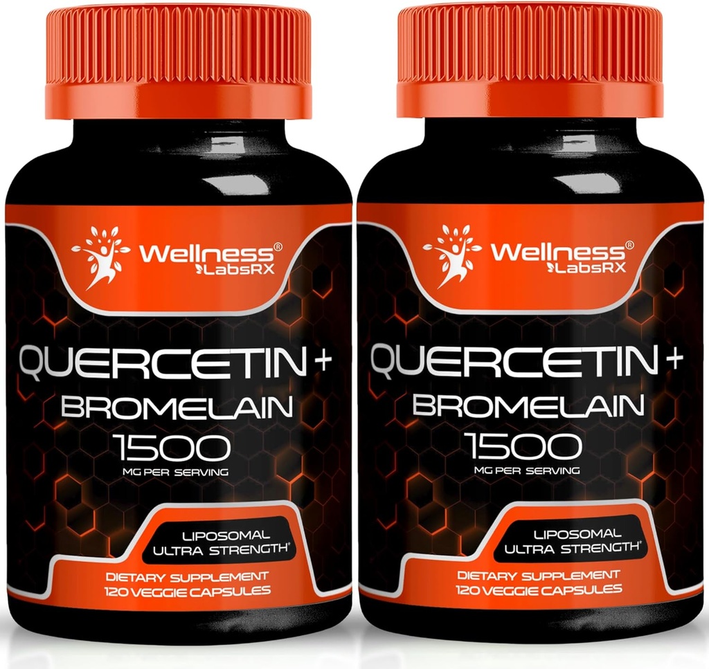 Quercetin koos Bromelain Supplement - 1500mg - Immuunsüsteemi tugi ja südame tervise kapslid meestele ja naistele, Quercetin toidulisandid aitab toetada liigeste ja tervete hingamisteede süsteemi - 120 loend (2 Pack)