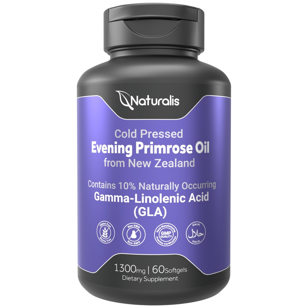 Naturalis Õhtune Primrose Oil (1300mg) | 100% looduslik Uus-Meremaalt | Mitte-GMO, Soy & Gluten Free, Zero Filler | 60 Softgels