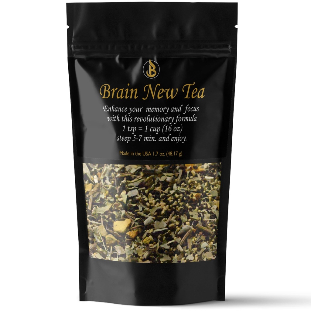 Aju uus tee - vaimne selgus, täiendused mälu ja fookuse suurendamiseks, nootroopne, aju udu leevendamine Bacopa, Yerba Mate, Rhodiola Rosea, Gingko Biloba, Gotu Kola, Reishi.