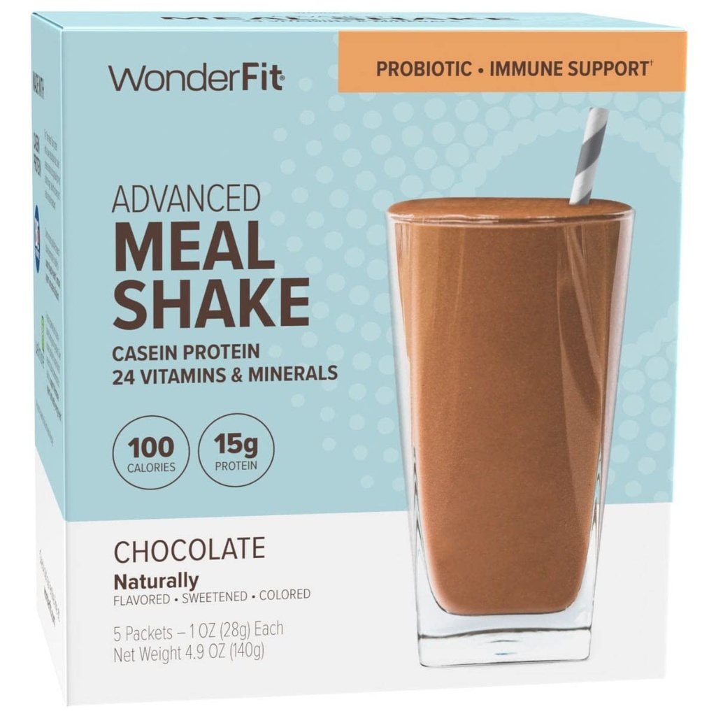 WonderFit by WonderSlim Protein Meal Asendusšokk, šokolaad, probiootikum ja immuuntoetus, Gluteenivaba (5ct)