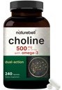 NatureBell Choline Supplements 500mg omega-3 rasvhappeid, 240 kapslit | kõrge potentsi koliin bitartraat - Sünnieelne tugi raseduse ajal - soodustab energia, maksa, aju ja kognitiivset tervist