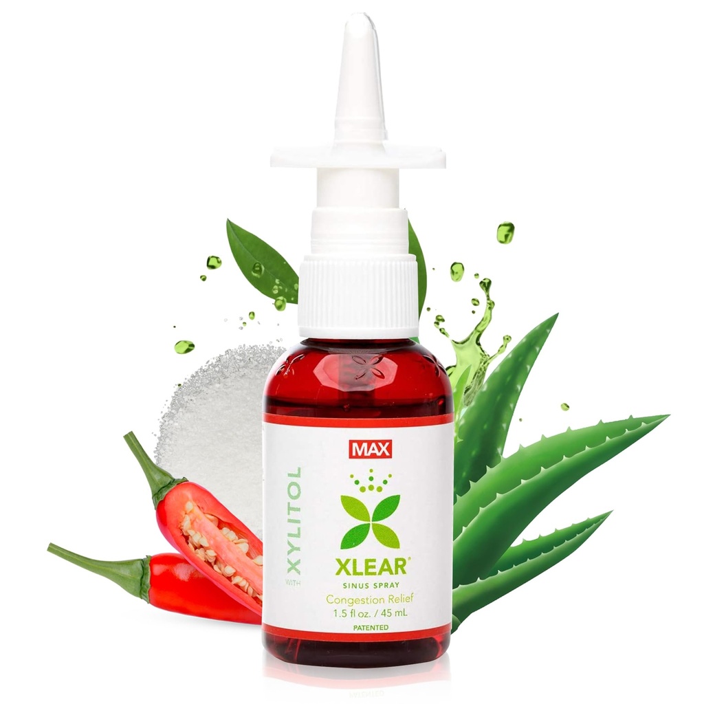 Xlear MAX looduslik ksülitool soolalahus ninasprei Capsicum ja Aloe - Kiire toime siinusrõhule, dekongestant, peavalu, kuiv nina, 1,5 fl oz (pakk 1)