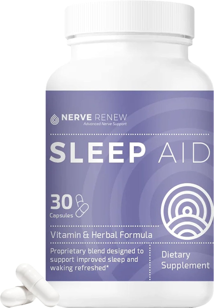 NERVE RENEW Sleep Aid - Dietary Supplement for Better Sleep - 30 kapslit - töötab kiiresti - õrn looduslik taim ja vitamiin vormel melatoniini, magneesiumi, tsink, aminohapped, ürdiekstraktid