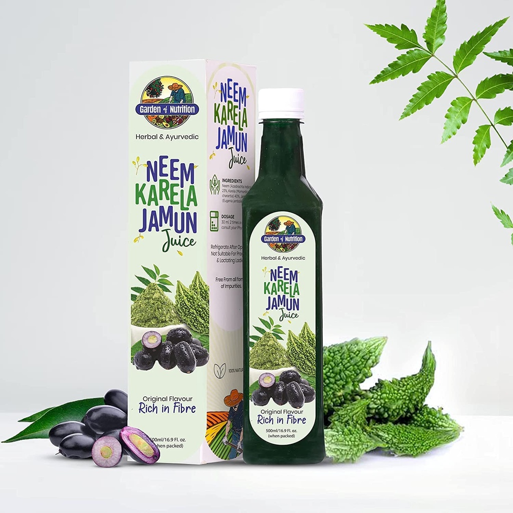 TOIDUAINE OMADUSED Taimne ja Ajurveedane Neem Karela Jamuni mahl | Algne maitse | Kiudainerikas | 100% puhas taimemahl (500 ml) 1 pakend