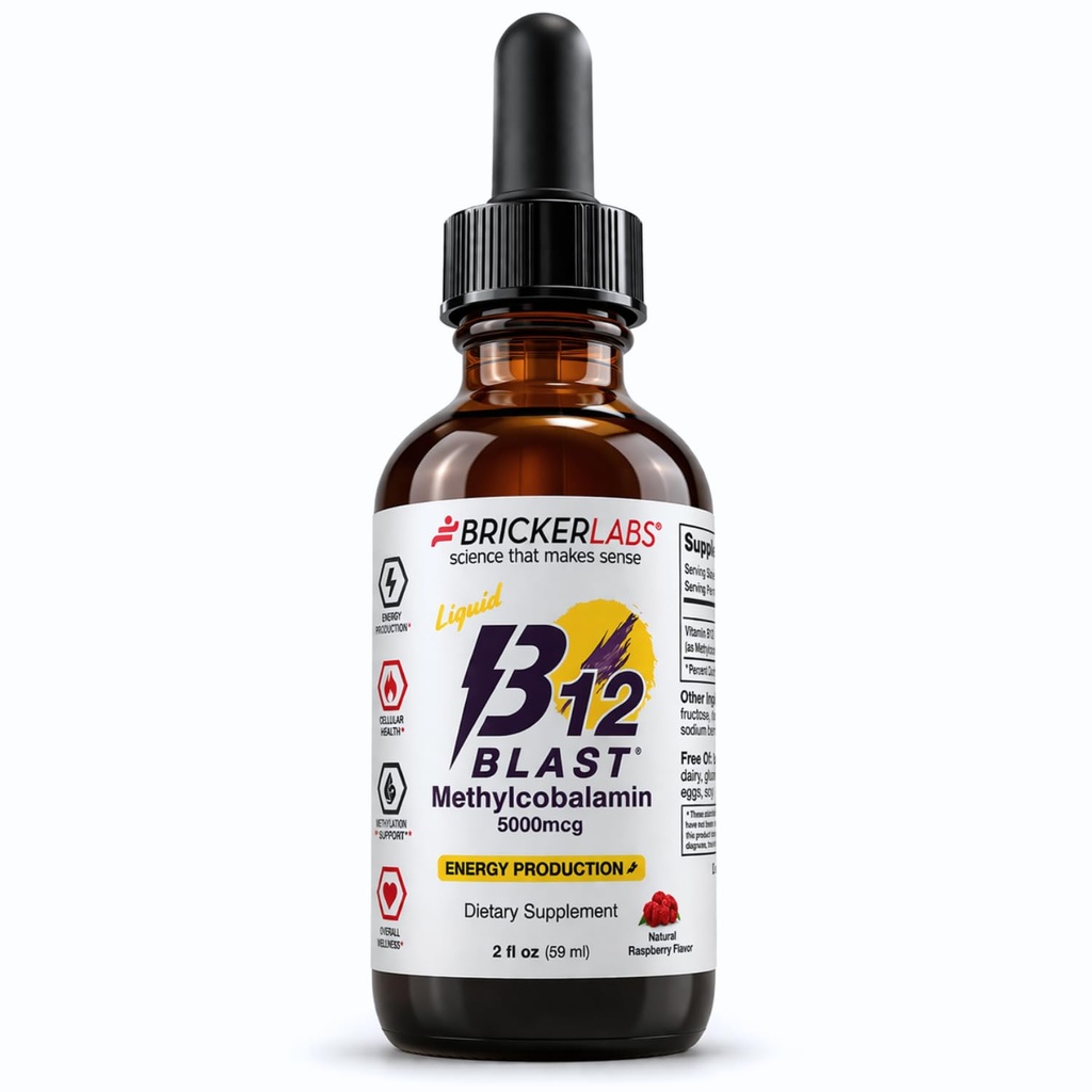 Bricker Labs B12 Blast Metüülkobalamiin 5000mcg, hea maitsega Sublingvaalne Vedel energia Vitamiinid - Vegan B12 Vitamiinid, Jätkusuutlik energia ja Cellular Health Supplement - 59-päevane serveerimine