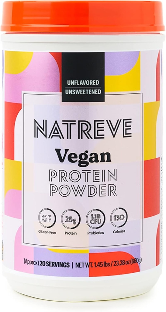 Natreve Vegan Valgu Pulber - 25 g Taimne Valgu Pulber Probiootikumide Ja Aminohapetega - Gluteenivaba Ja Maitsestamata, 20 Servingut