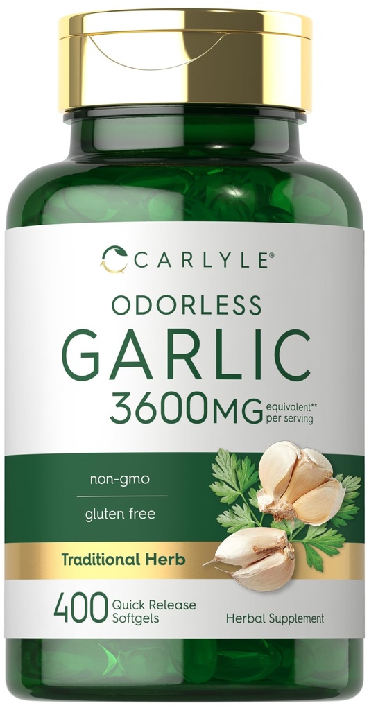 Carlyle lõhnatu küüslauk Softgels 3600 mg | 400 Count | Allium Sativum Bulb | Non GMO, Gluten Free Supplement