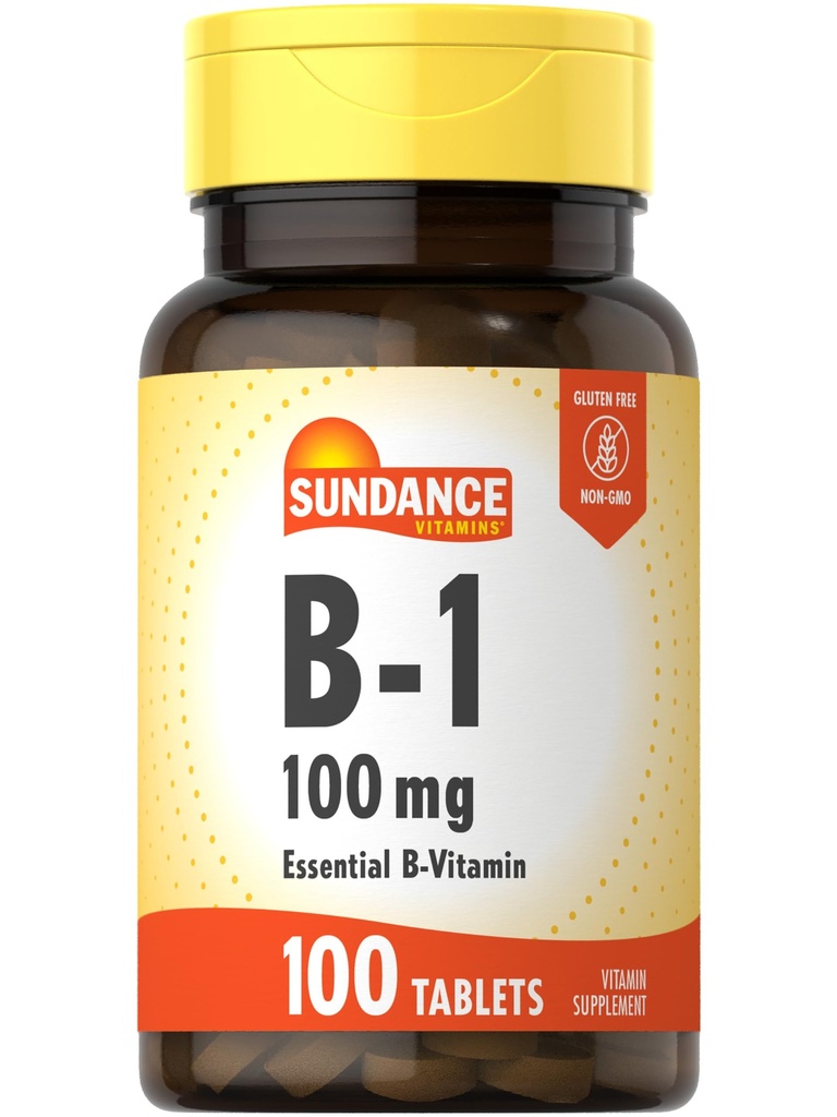 Sundance Vitamiin B-1 | 100 mg | 100 tabletti | Essential Vitamin Supplement | Taimetoitlane, mitte-GMO ja gluteenivaba valem