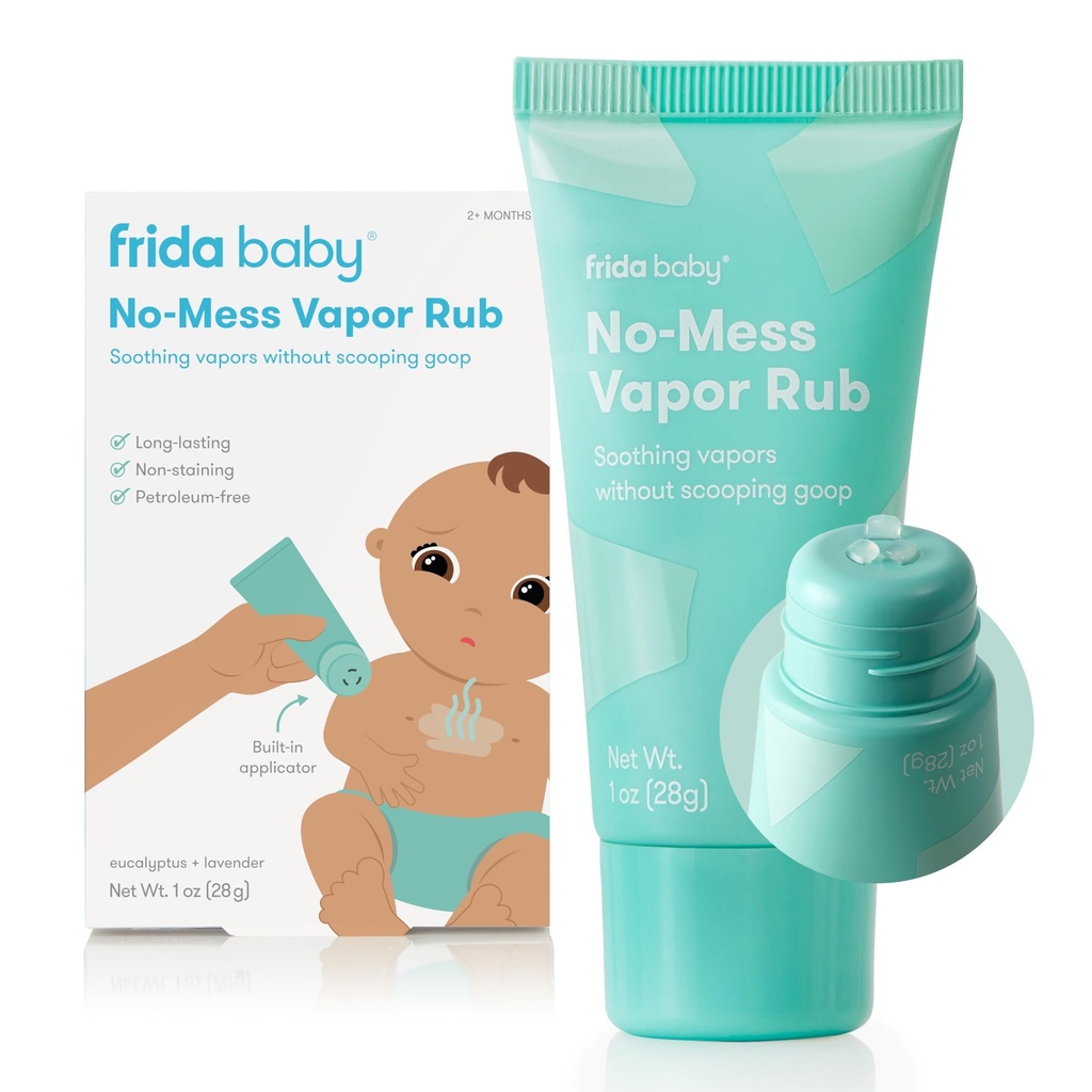 Frida Baby No-Mess Auru Rub, Baby Vapor Rub rinnale, kaelale, seljale + jalale, mitte-ravitud, naftavaba, käed-vabad aplikaatortoru, mitteplekiline, rahustav eukalüpt ja lavendel une jaoks