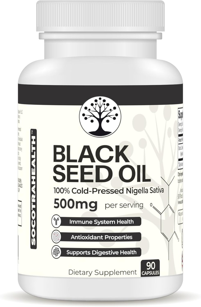 Musta seemne õli - 100% külmpressitud must köömen Nigella Sativa - antioksüdant, immuun- ja seedesüsteemi tugi - mitte-GMO, gluteenivaba - 500 mg serveerimise kohta - 90 vegankapslit