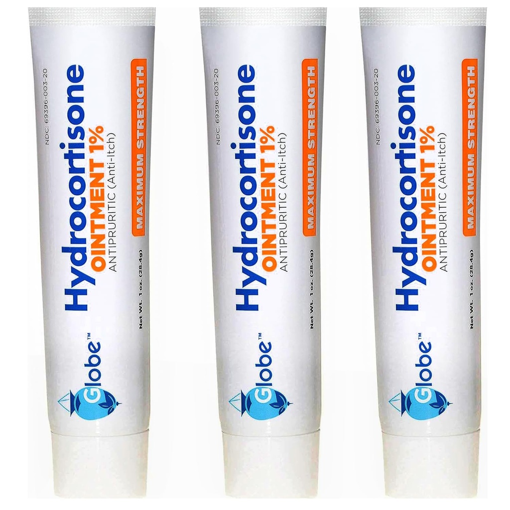 (3 Pack) Globe Hydrocortisone Maksimaalne tugevus läbipaistev salv 1%,1 oz, Anti-Itch paikne salv punetuse, turse, sügelus, lööve, viga / sääsehammustused, ekseem, hemorroidid ja rohkem