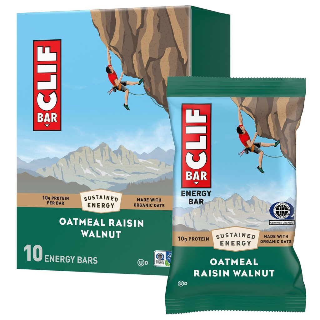 CLIF BAR - Energiavalgu baarid - kaerahelbed Raisin Walnut - Mahekaerast valmistatud - Energiabaarid - Mitte-GMO - (10 Pack)